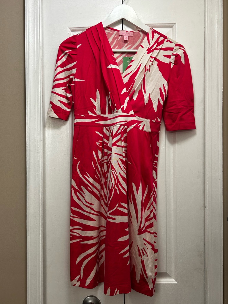 Lilly Pulitzer Azalea Pink Frilly Ferns Bellanna Wrap Dress (Cotton And Silk)